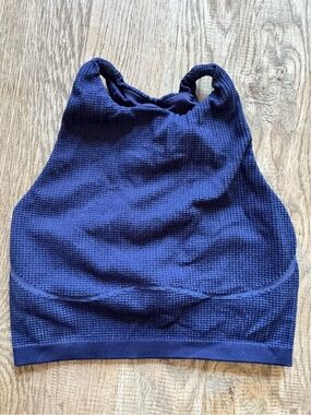 High-Neck Navy Textured Sports Bralette